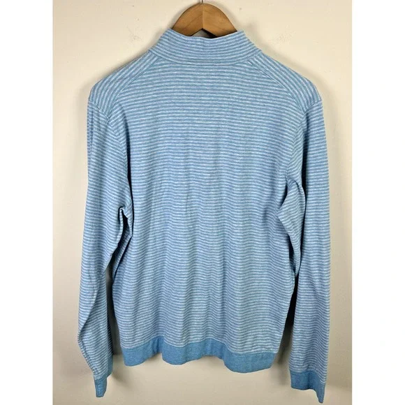 J McLaughlin Womens Sz M Shirt Pullover Striped 1/4 Zip Blue Gray Long Sleeve - Picture 7 of 9